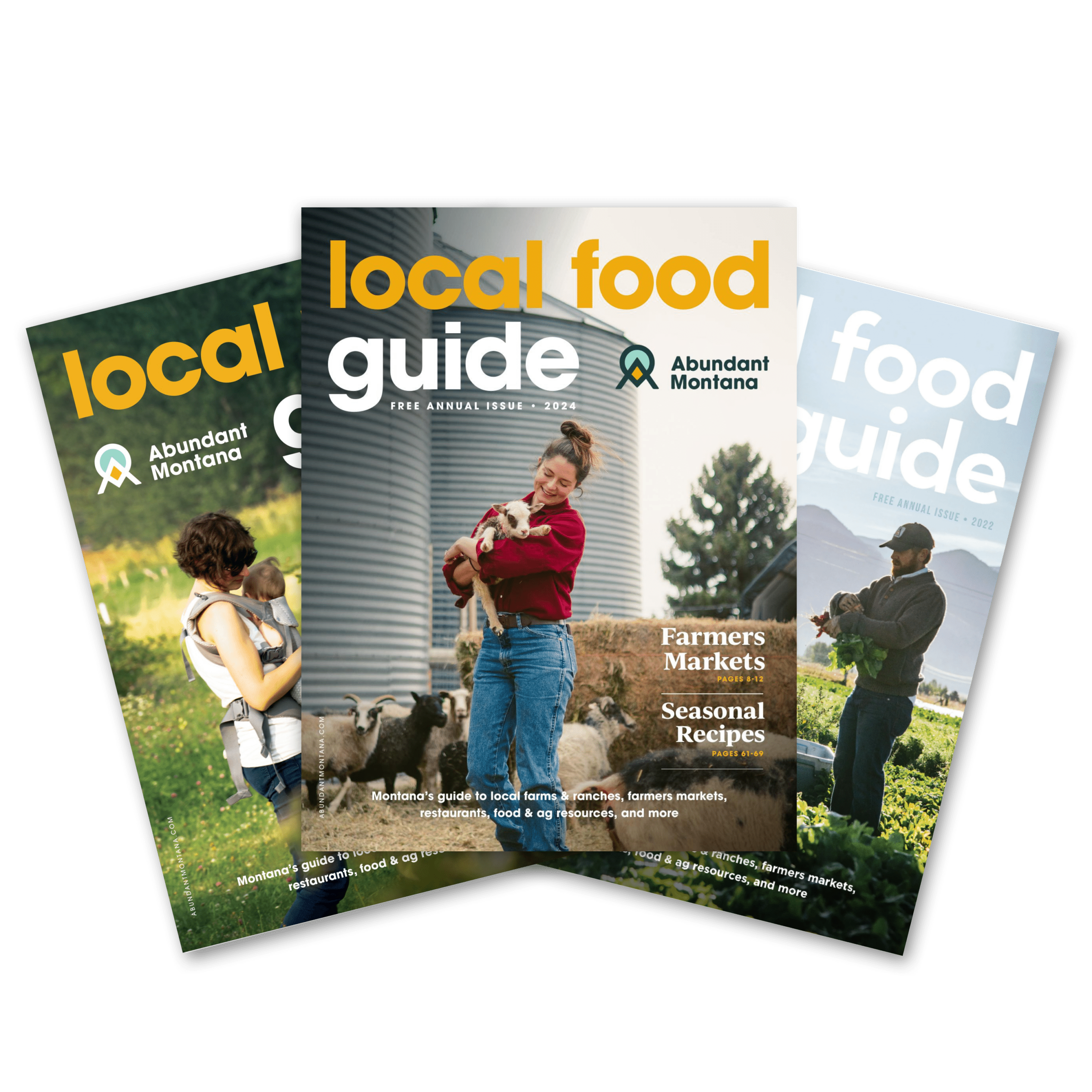three years of Local Food Guides fanned out